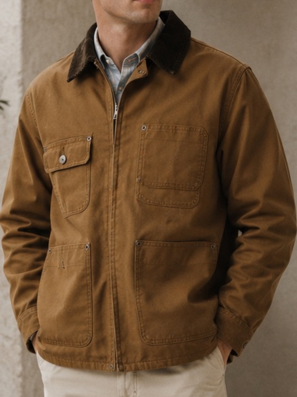 NWT Wallace & Barnes J.Crew Chore Jacket Brown Flannel Lined Corduroy Collar L